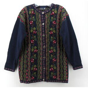 VINTAGE Tulchan Sweater Small Medium Wool Cardigan Floral Embroidered